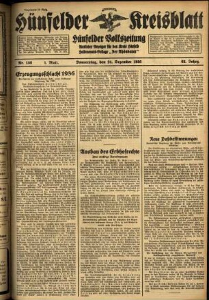 Erste Ausgabe vom Donnerstag, den 24. Dezember 1936.