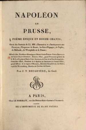 Napoléon en Prusse : Poëme epique en 12 chants ; Orné des portraits ...