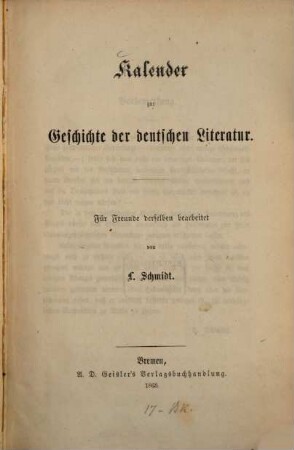 Kalender zur Geschichte der deutschen Literatur