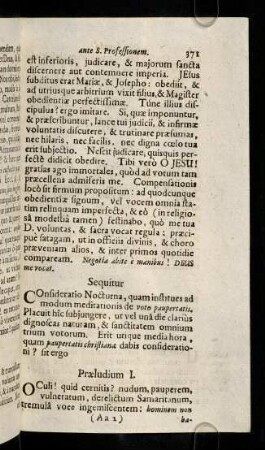 371-377, Praeludium I. Oculi! quid cernitis? nudum, pauperem ...