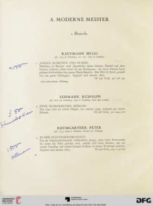 A. Moderne Meister (Nr. 1-71)