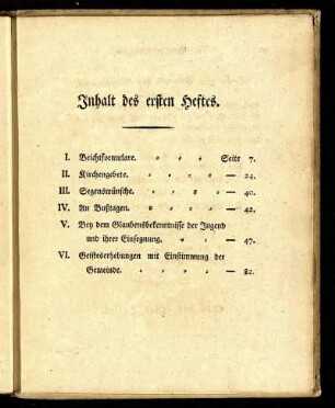 Inhalt des ersten Heftes.