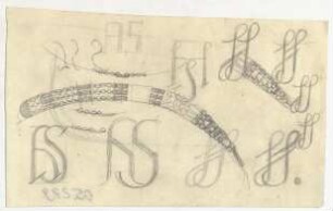 Monogramm- und Ornamentstudien : Skizzen und Studien zu den Initialen A S, H S; säbelartiges Ornament