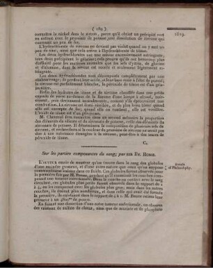 Sur les parties composantes du sang;