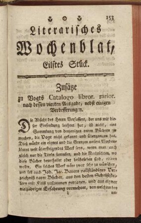 Literarisches Wochenblat, Eilftes Stück.