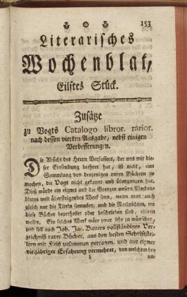 Literarisches Wochenblat, Eilftes Stück.