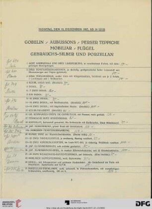Gobelin / Aubussons / Perser Teppiche, Mobiliar / Flügel, Gebrauchs-Silber und Porzellan (Nr. 1-113)