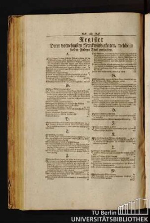 Register derer vornehmsten Merckwürdigkeiten, welche in diesem Andern Theil enthalten.