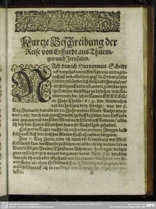 Kurtze Beschreibung der Reise von Erffurdt aus Thüringen nach Jerusalem