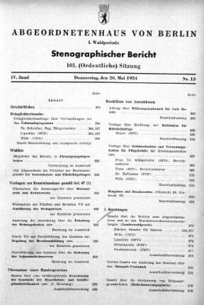 Nr. 13 (101), 20. Mai 1954