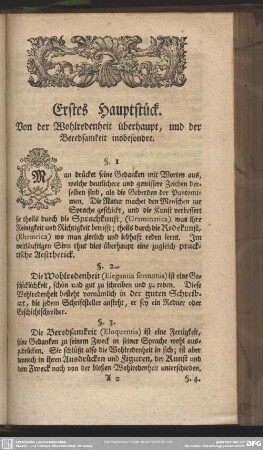 Erstes Hauptstück. Von der Wohlredenheit überhaupt, und der Beredsamkeit insbesondere