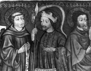 Krönung Mariae : Krönung Mariae. Fresko (nach 1400). Detail mit drei Heilgen. Murau, Friedhofskirche Sankt Anna