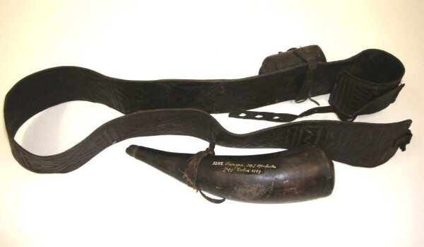 Belt with powder horn and cartridge pouch