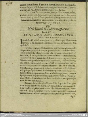 Sectio Quarta. De Modo Utendi & Sudorum apparatu