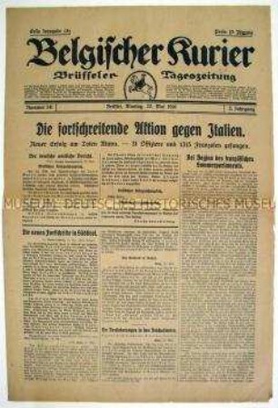 Deutsche Tageszeitung aus dem besetzten Belgien "Belgischer Kurier" mit Nachrichten und Berichten von verschiedenen Fronten