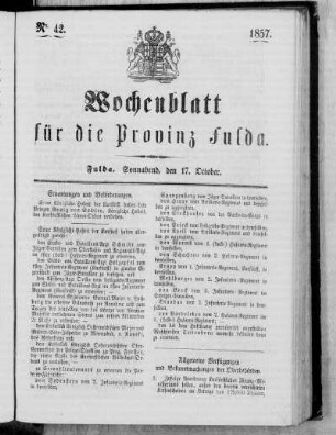 Nr. 42, Ausgabe vom 17. Oktober 1857 [Beil. fehlt]