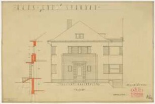 Wohnhaus Otto Ebel, Berlin-Spandau: Ansicht Hubertusstraße, Schnitt 1:50