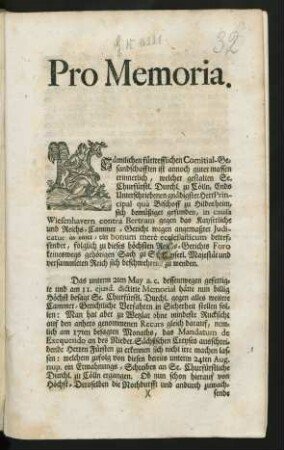 Pro Memoria : [Regenspurg den 14. Decembr. 1748.]