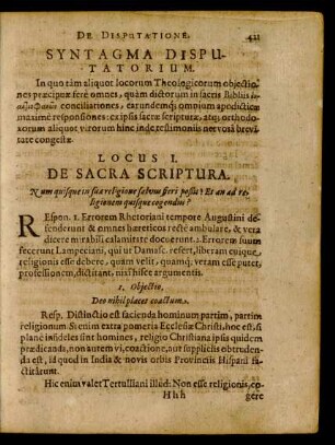 Locus I. De Sacra Scriptura.