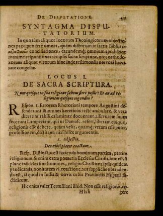 Locus I. De Sacra Scriptura.