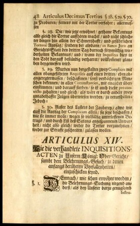 Articulus XIV. Wie die verhandlete Inquisitions-Acten ... einzuschicken seynd.