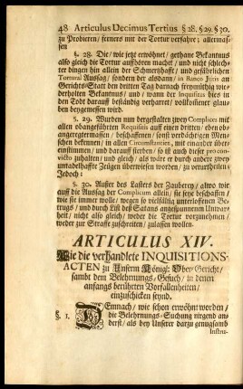 Articulus XIV. Wie die verhandlete Inquisitions-Acten ... einzuschicken seynd.