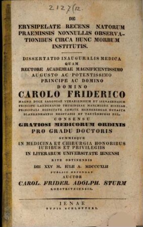 De erysipelate recens natorum praemissis nonnullis observationibus circa hunc morbum institutis
