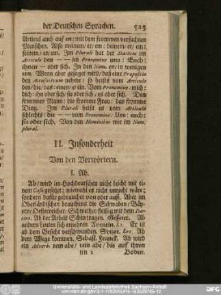 II. Insonderheit