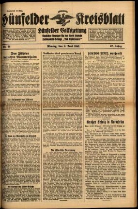 Ausgabe vom Montag, den 08. Juni 1942.