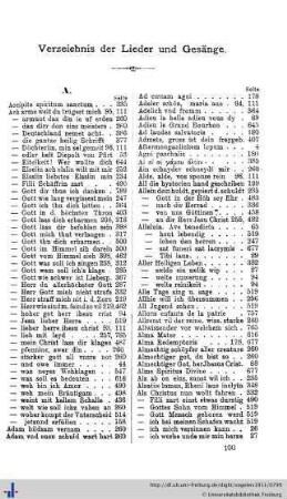 Verzeichnis der Lieder und Gesänge.