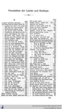 Verzeichnis der Lieder und Gesänge.