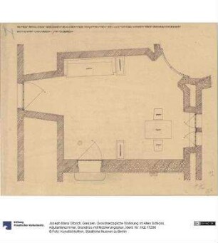 Giessen, Grossherzogliche Wohnung im Alten Schloss, Adjutantenzimmer, Grundriss mit Möblierungsplan