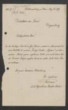 Brief von Felix von Thümen an Unbekannt