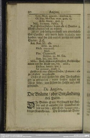 De Angina. Die Bräune, oder Entzündung deß Halses