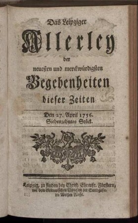 Den 27. April 1756. Siebenzehntes Stück.