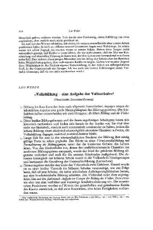 "Volksbildung - eine Aufgabe der Volksschule"