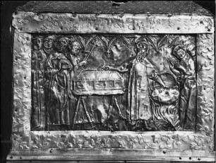 Reichenau Mittelzell Kloster Marienmünster Schatzkammer Reliquienschrein des Heiligen Markus Gottesurteil, das die Echtheit des Markusreliquie erweist