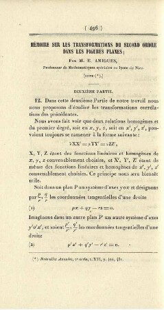 Mémoire sur les transformations du second ordre dans les figures planes.