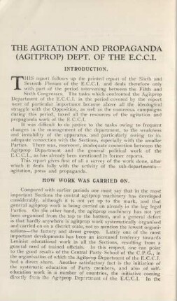The Agitation And Propaganda (Agitprop) Dept. Of The E.C.C.I.
