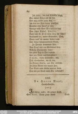 XXII. An Herrn Noel, Haushofmeister. (1772.)