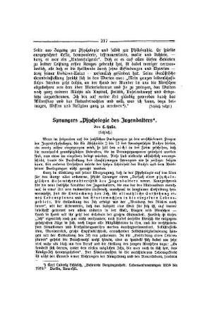 Sprangers "Psychologie des Jugendalters" : (Schluß)