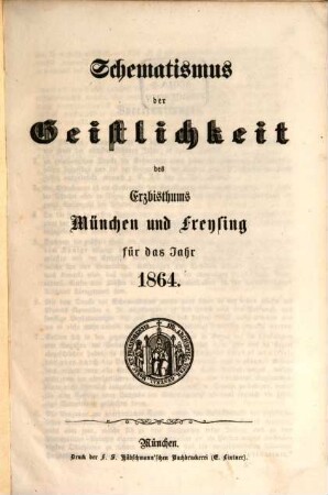 Schematismus der Erzdiözese München und Freising. 1864, 1864
