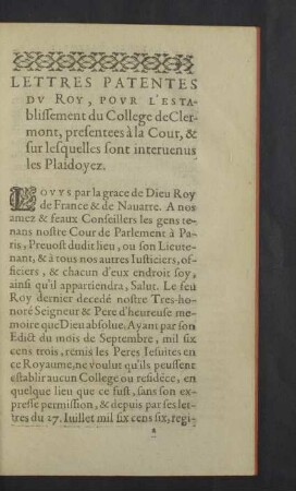 Lettres Patentes du Roy
