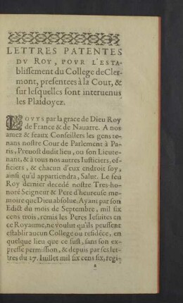 Lettres Patentes du Roy