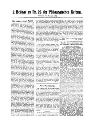 Wir fordern unser Recht! : 2. Beilage zu Nr. 26 der Pädagogischen Reform