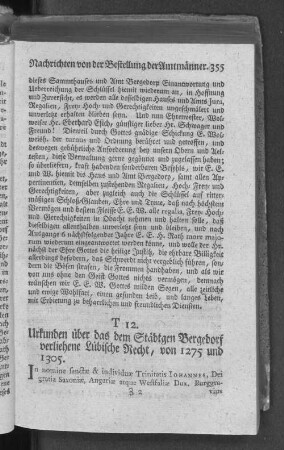 T 12. Urkunden über das dem Städtgen Bergedorf verliehene Lübische Recht, von 1275 und 1305.
