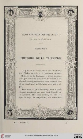 2. Pér. 14.1876: Exposition de l'histoire de la tapisserie, [1] : Union Centrale des Beaux-Arts Appliqués à l'Industrie