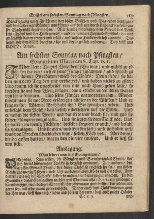 Am sechsten Sonntag nach Pfingsten / Evangelium Marci am 8. Cap. v. 1.