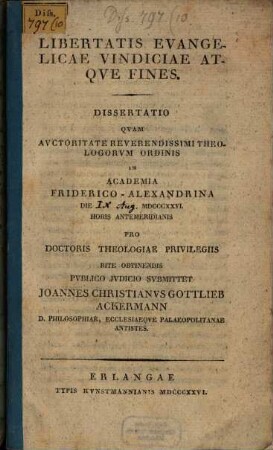 Libertatis evangelicae vindiciae atque fines