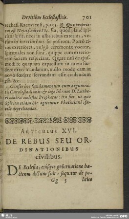 Articulus XVI. De Rebus Seu Ordinationibus civilibus